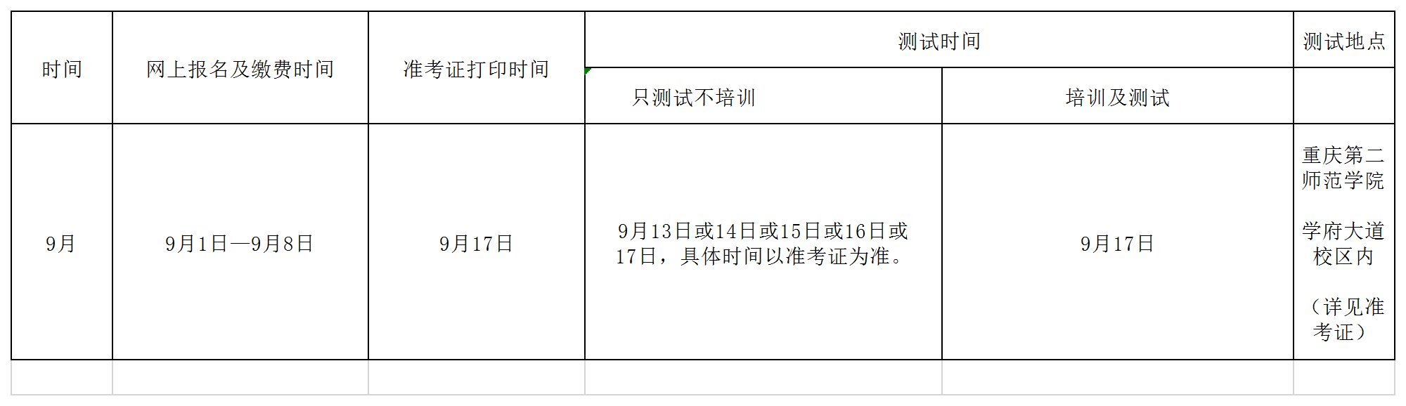 重庆9月份普通话水平测试通知！